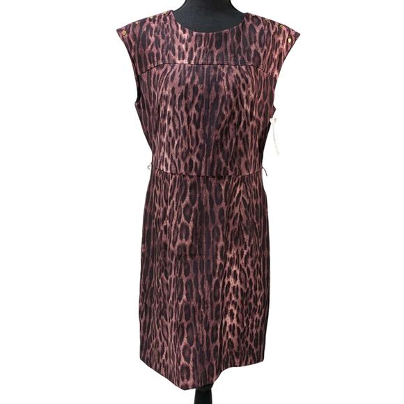 NWT Michael Kors Sheath Dress Purple Animal Print Knee Length Women’s Sz 8 - Picture 2 of 16